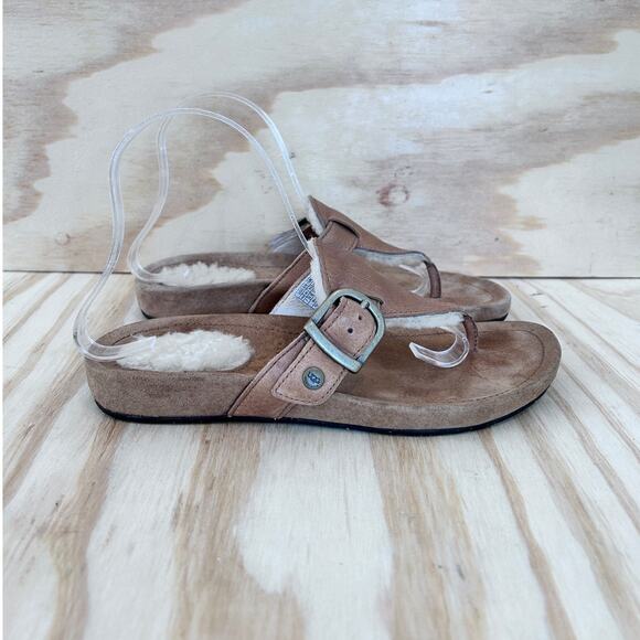 UGG Australia - Tan Sheepskin - Sandals - Brown - Women's - 7 - S/N 1686 - Picture 1 of 9